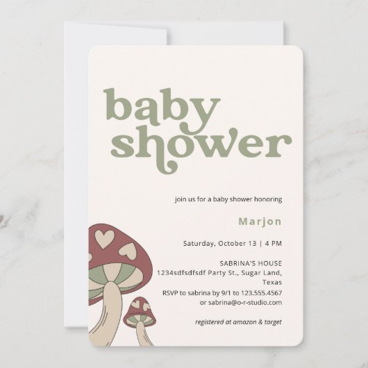 Paddenstoel Baby shower | Genderneutraal Kaart (Voorkant)