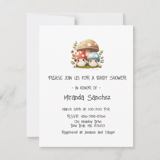 Paddenstoel Baby Shower Kaart (Voorkant)