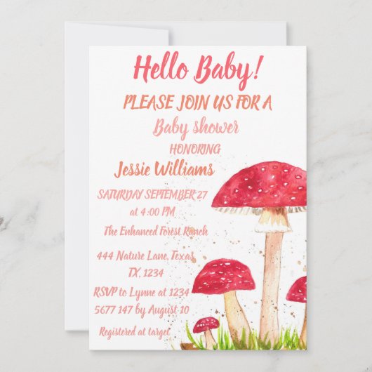 Paddenstoel Baby shower Rode Natuur Kaart (Voorkant)