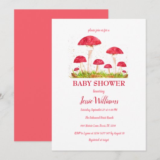 Paddenstoel Baby shower Rode Natuur Kaart (Voorkant / Achterkant)