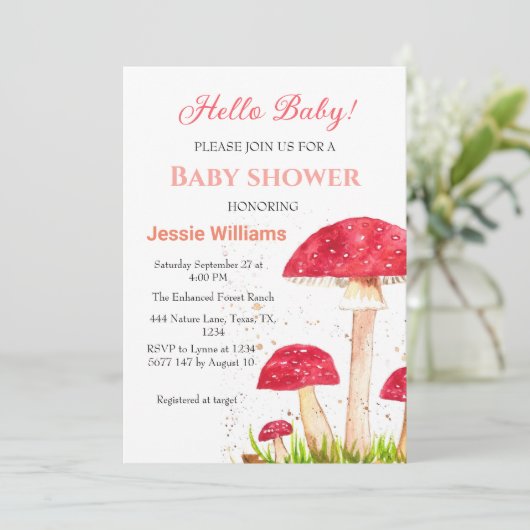 Paddenstoel Baby shower Rode Natuur Kaart (Staand voorkant)
