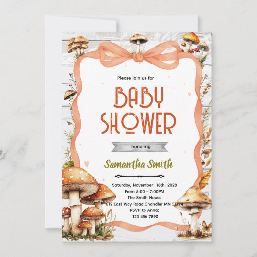 Paddenstoel baby shower uitnodiging (Voorkant)