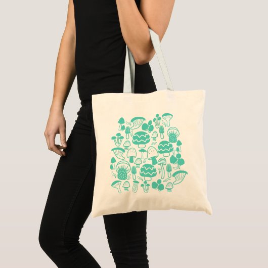 Paddenstoel Blauwgroen Tote Bag (Voorkant (product))