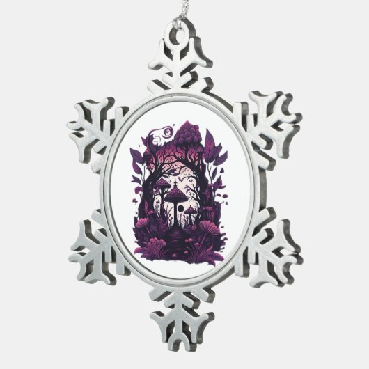Paddenstoel Bossen Whimsigoth Witchy Screenprint D Tin Sneeuwvlok Ornament (Rechts)