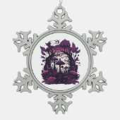 Paddenstoel Bossen Whimsigoth Witchy Screenprint D Tin Sneeuwvlok Ornament (Voorkant)