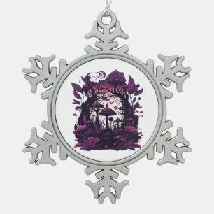 Paddenstoel Bossen Whimsigoth Witchy Screenprint D Tin Sneeuwvlok Ornament