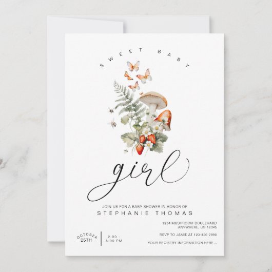 Paddenstoel en aardbeien Baby shower Kaart (Voorkant)