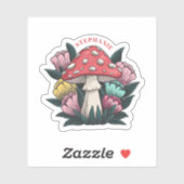 Paddenstoel en Bloemen Aangepaste Naam Vinyl Sticker (Vel)