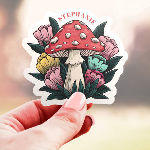 Paddenstoel en Bloemen Aangepaste Naam Vinyl Sticker