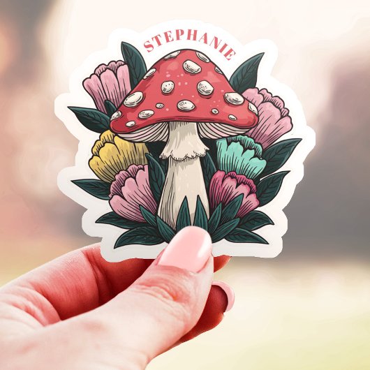 Paddenstoel en Bloemen Aangepaste Naam Vinyl Sticker