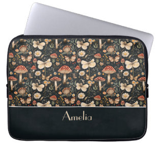 Paddenstoel en bloemen Cottagecore patroon met naa Laptop Sleeve