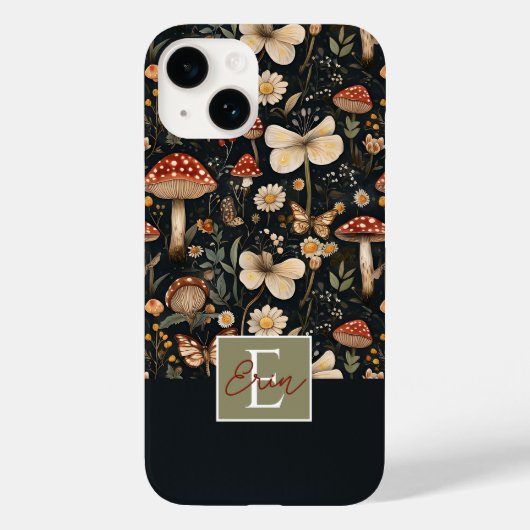 Paddenstoel en bloemen patroon met naam Case-Mate iPhone case (Achterkant)