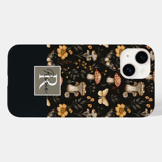 Paddenstoel en bloemen patroon met naam Case-Mate iPhone case (Achterkant (horizontaal))