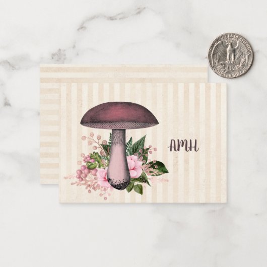   paddenstoel en Floral Monogram Notitiekaartje (Voorkant / Achterkant in situ)