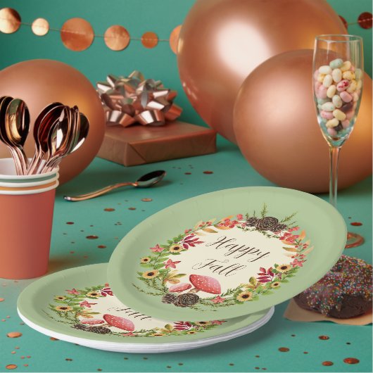 Paddenstoel en zonnebloemen met aanpasbare tekst papieren bordje (Multi)