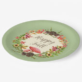 Paddenstoel en zonnebloemen met aanpasbare tekst papieren bordje (Gekanteld)