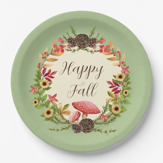 Paddenstoel en zonnebloemen met aanpasbare tekst papieren bordje (Voorkant)