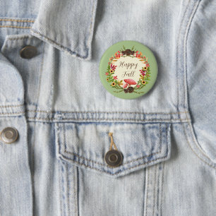 Paddenstoel en zonnebloemen met aanpasbare tekst ronde button 5,7 cm
