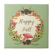 Paddenstoel en zonnebloemen met aanpasbare tekst tegeltje (Voorkant)