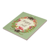 Paddenstoel en zonnebloemen met aanpasbare tekst tegeltje (Zijkant)