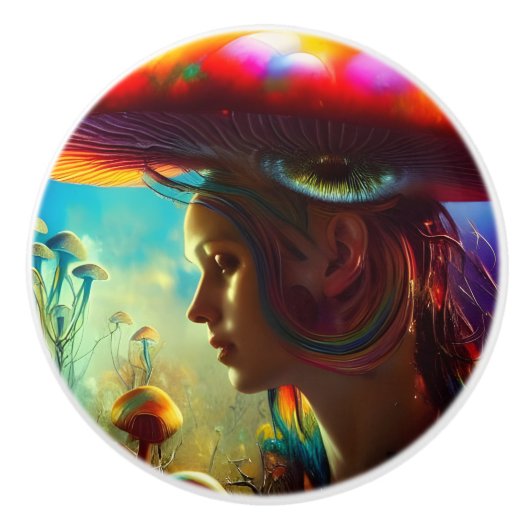 Paddenstoel Fantasieën AI Generated Art Keramische Knop (Voorkant)