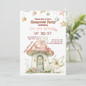 Paddenstoel feeën huis, meisjesachtig magisch bos kaart (Staand voorkant)