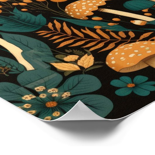 Paddenstoel Fern en ventilator Illustratiepatroon Poster (Hoek)