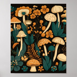 Paddenstoel Fern en ventilator Illustratiepatroon Poster