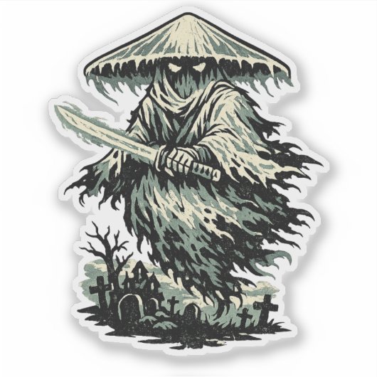 Paddenstoel Ghost Ronin — Halloween Spirit Warrior Sticker (Voorkant)