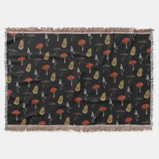 Paddenstoel Harvest Throw Blanket - zwart Deken (Voorkant)