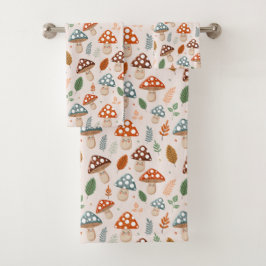 Paddenstoel, herfstloof, natuurpatroon bad handdoek