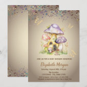 Paddenstoel huizen gouden vlinder Baby shower Kaart (Voorkant / Achterkant)