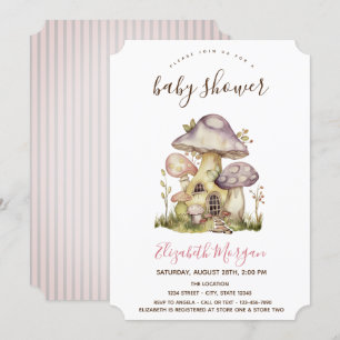 Paddenstoel Huizen Pink Stripes Baby shower Kaart