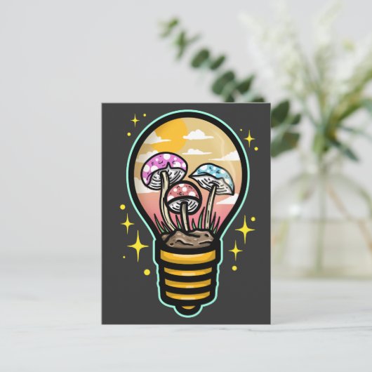 Paddenstoel in een lichte lamp briefkaart (Staand voorkant)