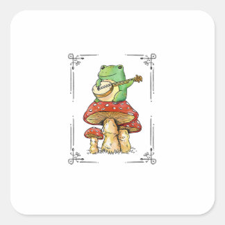 Paddenstoel Kikker Goblincore Mycologie Artistiek Vierkante Sticker