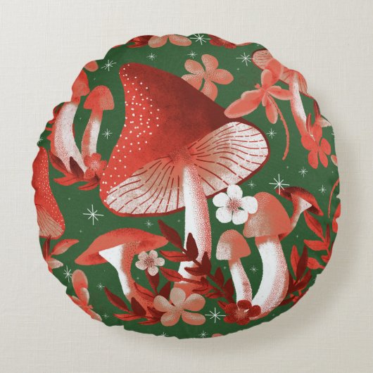 paddenstoel Magisch Rond Kussen (Voorkant)