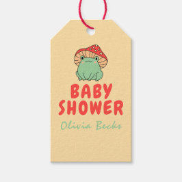 Paddenstoel met kikker Baby shower Cadeaulabel