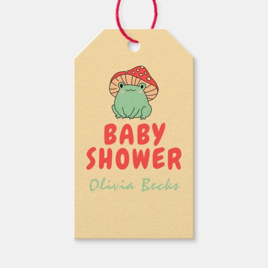 Paddenstoel met kikker Baby shower Cadeaulabel (Voorkant)