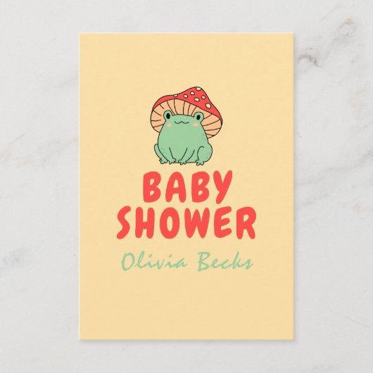 Paddenstoel met kikker Baby shower Informatiekaartje (Voorkant)