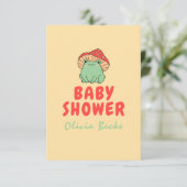 Paddenstoel met kikker Baby shower Informatiekaartje (Staand voorkant)