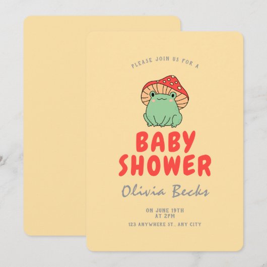 Paddenstoel met kikker Baby shower Kaart (Voorkant / Achterkant)