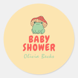 Paddenstoel met kikker Baby shower Ronde Sticker
