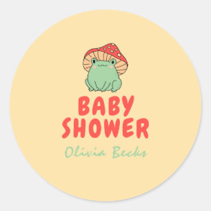 Paddenstoel met kikker Baby shower Ronde Sticker
