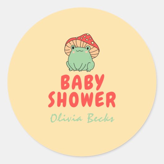 Paddenstoel met kikker Baby shower Ronde Sticker (Voorkant)