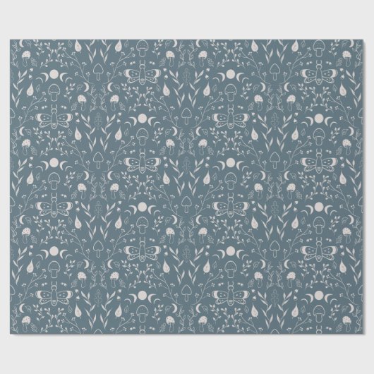 Paddenstoel Moon Dragonfly Cute Autumn Pattern Blu Cadeaupapier (Vlak)
