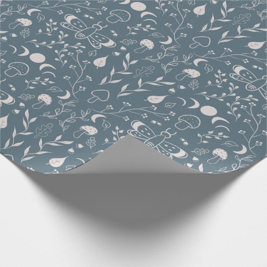 Paddenstoel Moon Dragonfly Cute Autumn Pattern Blu Cadeaupapier (Hoek)