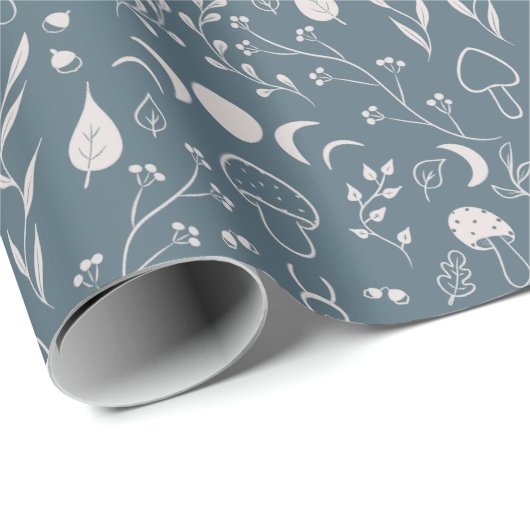 Paddenstoel Moon Dragonfly Cute Autumn Pattern Blu Cadeaupapier (Rol Hoek)