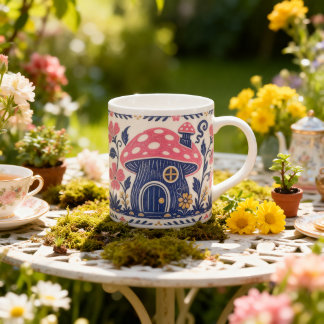 Paddenstoel Mushroom Cottage Folk Art Fairy Grote Koffiekop