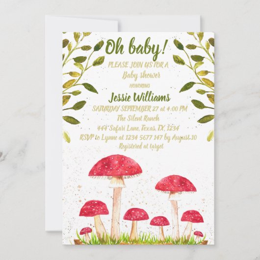 Paddenstoel Mushroom Waterverf Natuur Baby shower Kaart (Voorkant)