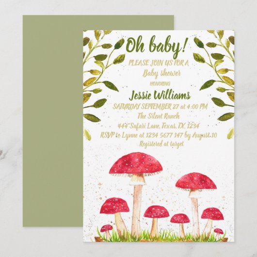 Paddenstoel Mushroom Waterverf Natuur Baby shower Kaart (Voorkant / Achterkant)